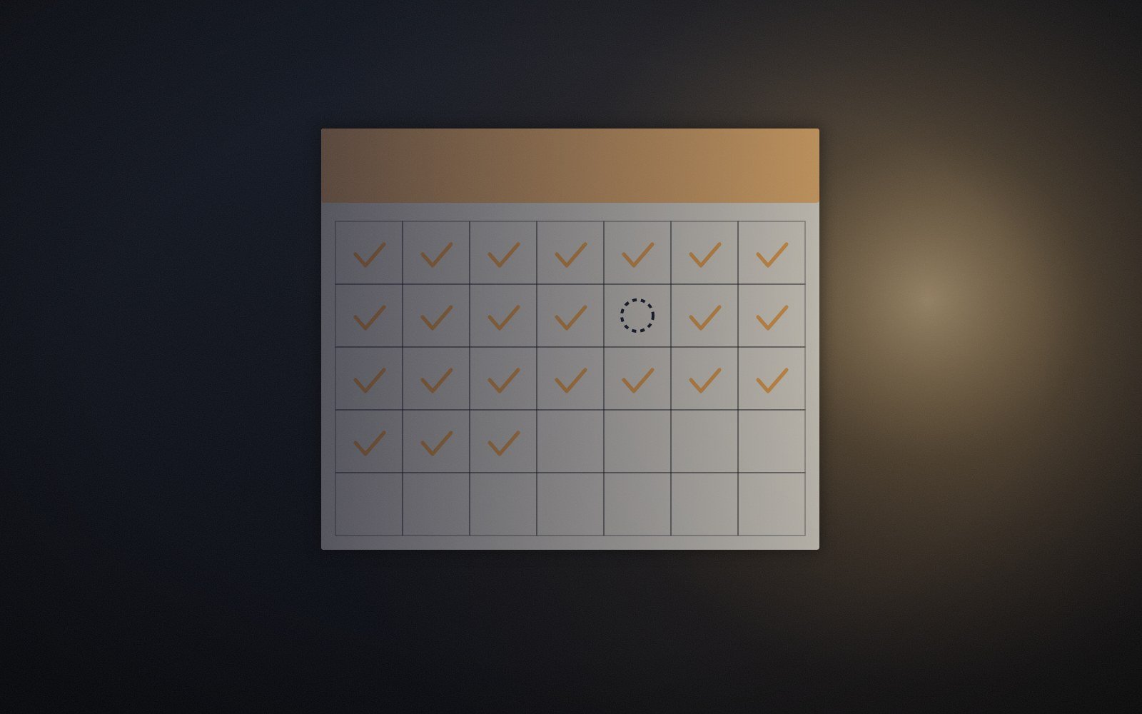 A calendar with most days ticked and one day circled, the rest of the month still ahead